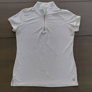 Bette & Court White Zip Short sleeve Golf Tennis Athletic Stretch Shirt. Sz M.